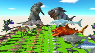 Dinosaurs revolt battle with Godzilla 2014  Indominus Rex  Giganotosaurus VS Team Megalodon Rex [upl. by Cissie906]