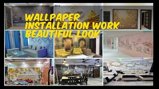 Wallpaper installation work beautiful look  New 3D wallpaper design 2024 viralvideo interior [upl. by Lanevuj807]