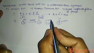 Write short note on i Williamson ether synthesis iiKolbe\s reaction iii Reimer Tiemann [upl. by Ennayhs]