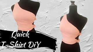 No Sew One Shoulder Tshirt DIY  Make Your Own Clothes  Shorts  TShirt Hacks [upl. by Malda]