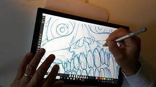 Digital Sketching on Sketchable App and Surface Pro 4  Bat Skull [upl. by Enajaras]