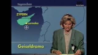 ARD Tagesschau vom 13 April 1988  VHS zur Flugzeugentführung mit Ellen Arnhold [upl. by Nylave]