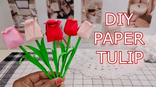 How to make paper Tulip  Origami Tulip  Easy Origami Tulip  DIY Tulip flower 🌷 [upl. by Minsat617]