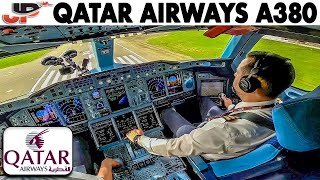 Qatar Airways Airbus A380 Cockpit Landing at London Heathrow🇬🇧 [upl. by Ephrayim]