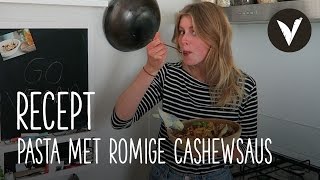 Pasta met romige cashewnotensaus  Recept  VETJEBOL [upl. by Anrapa]