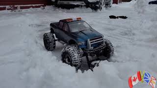 Dodge Ram 1500 HD Scx10 Wroncho Home Made snowplow FINALLY got to plow some snow [upl. by Assilram]