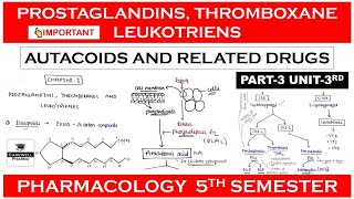 Prostaglandins Thromboxane and Leukotrienes  Autacoids  Part 3 Unit 3  Pharmacology 5 sem [upl. by Pampuch220]