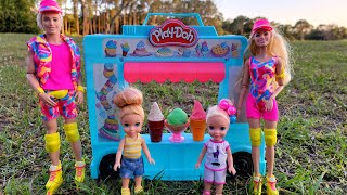 Ice Cream  Elsa amp Anna toddlers  Barbie and Ken dolls  play doh [upl. by Alvira]