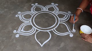 easy rangoli designs  simple muggulu designs  Beautiful festival color kolam  how to draw alpona [upl. by Jammie472]