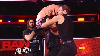 The Shield drives The Miz through the announce table after Raw Raw Fallout Nov 20 2017 [upl. by Enautna222]