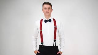 Dressy Barrathea Convertible ClipButton Suspenders in Equal Stripe RedNavy Pattern [upl. by Ramedlaw784]