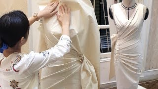 Draping sculptured dress with radiating pleats [upl. by Nnylodnewg]