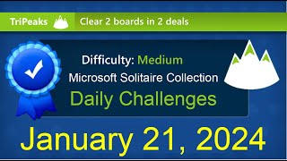 Microsoft Solitaire Collection TriPeaks  Medium  January 21 2024 [upl. by Ial]