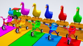 5 Giant Duck Cartoon Cow Elephant Tiger Dinosaur Paint Wild Animals Crossing Fountain Animation [upl. by Otanod]