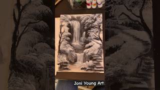 Acrylic Painting Of Trees Waterfall and steps SHORTS [upl. by Neitsabes]