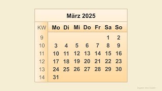 Kalender März 2025 [upl. by Judie]