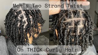 Two Strand Twist on Mens Thick Curly Hair With Braided Roots [upl. by Juditha]