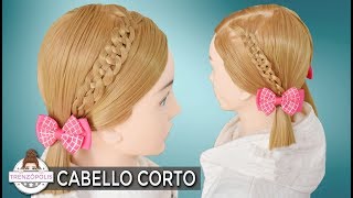 PEINADOS de NIÑAS COLETAS con TRENZAS DE 4 CABOS para CABELLO CORTO [upl. by Nosnar]