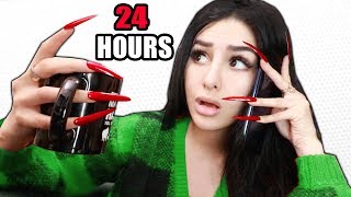 Wearing SUPER LONG ACRYLIC NAILS For 24 HOURS CHALLENGE [upl. by Snoddy]