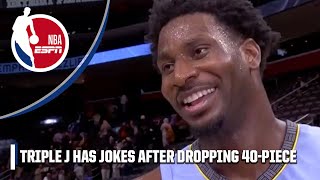 We needed EVERY ONE OF THEM TOO 🤣  Jaren Jackson Jr after 40piece in Grizz win  NBA on ESPN [upl. by Aketal]