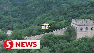 Great Wall scenic area introduces food and essentials delivery service by drone [upl. by Pedrotti]