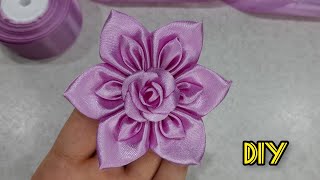 DIY  How to make a rose  kanzashi rose  ribbon rose idea [upl. by Filomena]