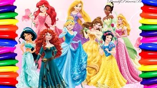 Coloring Book  Coloring Pages  Disney Princess BelleRapunzelJasmineCinderella Learning Colors [upl. by Onidranreb]