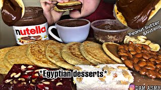 ASMR NUTELLA CHOCOLATE PANCAKES PEANUT BUTTER amp EGYPTIAN DESSERTS 누텔라와 초콜릿 팬케이크 MUKBANG [upl. by Greenberg]