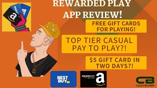 Rewarded Play App Review  Best Casual Pay to Play Free Gift Cards 5 Reward in Two Days [upl. by Ynnal]