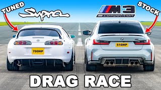 700hp Supra Mk4 v BMW M3 DRAG RACE [upl. by Ekard]