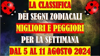 La Classifica dei Segni Zodiacali Migliori e Peggiori per la Settimana dal 5 al 11 Agosto 2024 [upl. by Oberstone]