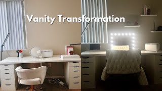 Makeup Vanity Transformation  New Luxe Chair  Upgraded Hollywood Mirror with Lights [upl. by Jonell]