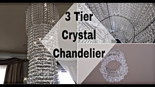 HOW TO MAKE A EASY 3 TIER GORGEOUS CRYSTAL CHANDELIER  HOMEWEDDING DECOR [upl. by Putscher]