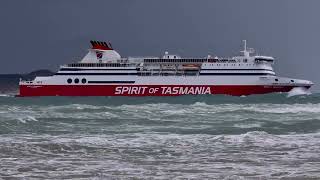 The Spirit of Tasmania outbound during a squall Seen off Point Lonsdale Victoria Australia [upl. by Hairahcez]