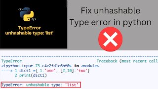 Unhashable type error  typeerror  unhashable type  list  how to fix unhashable type error [upl. by Chelton]