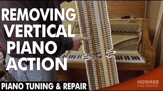 Piano Tuning amp Repair  Removing Vertical Piano Action I HOWARD PIANO INDUSTRIES [upl. by Attennhoj145]