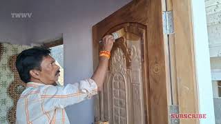 డోర్ కి వుడ్ సీలర్ వేయడం wood sealer applying process  wood polish telugu [upl. by Manlove]