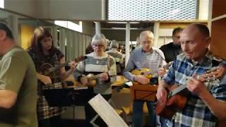 quotRockin All Over The Worldquot dressing room warmup by Doncaster Ukulele Group Status Quo cover [upl. by Downe]