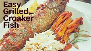 GRILLED CROAKER FISH  EASY PEPPERED BBQ FISH [upl. by Larena435]