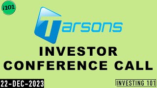 Tarsons Products Investor Conference Call  22 Dec 2023 [upl. by Lynea]