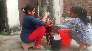 My baby bath video Indian style  Bathing at home [upl. by Lesig]