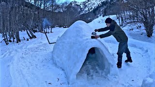 Snow Camping  Igloo House Build  Making Snow House And Cooked Food For Living [upl. by Ahsayn251]