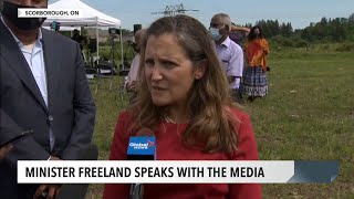 Minister Freeland on border restrictions obstruction of justice charge against Vance –July 16 2021 [upl. by Nonnairb537]