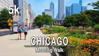 【5K】Downtown Chicago Illinois Back To Normal Downtown Coffee Walk  5k 60FPS UHD City Sounds [upl. by Akimed]