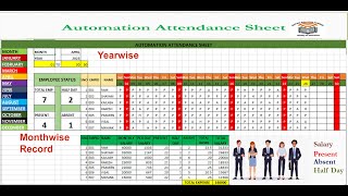 AUTOMATION ATTENDANCE SHEET FOR EMPLOYEE MONTH WISE attendance excel [upl. by Jocelin]