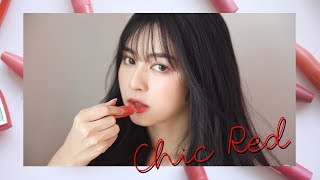 CHIC RED ROMANTIC MAKEUP ลุคปากแดงสายเกาหลี  รีวิว Mamonde Creamy Tint Squeeze Lips  Babyjingko [upl. by Enytsuj343]