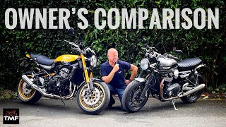 Kawasaki Z900RS SE vs Triumph Speed Twin 1200  Owners Retro Motorcycle Showdown 4K [upl. by Euqirrne858]