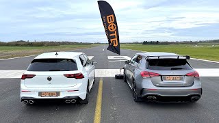 DRAG RACE 2021 VW GOLF R VS MERCEDESAMG A45 S [upl. by Revorg322]