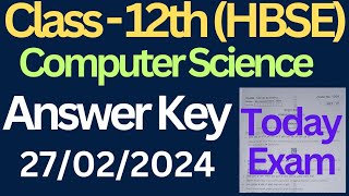 class 12 computer science answer key today exam 2024 haryana board।। class12 answerkey [upl. by Riana]