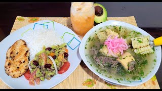 ALMUERZO ECUATORIANO COMPLETO Sancocho blanco Ensalada de fréjol Pollo al orégano y jugo de Melón [upl. by Tivad994]